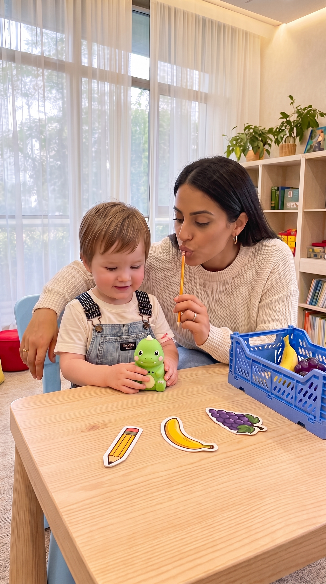 Mom and toddler learning words with Wordino