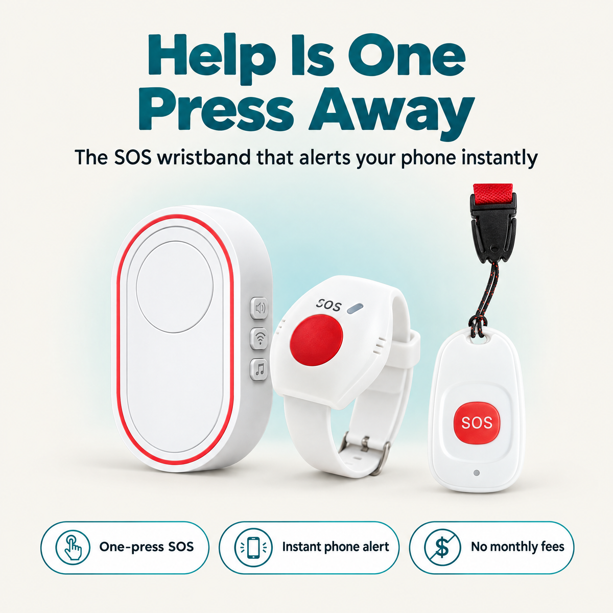 Kindwell SOS wristband kit: base station, wristband and pendant