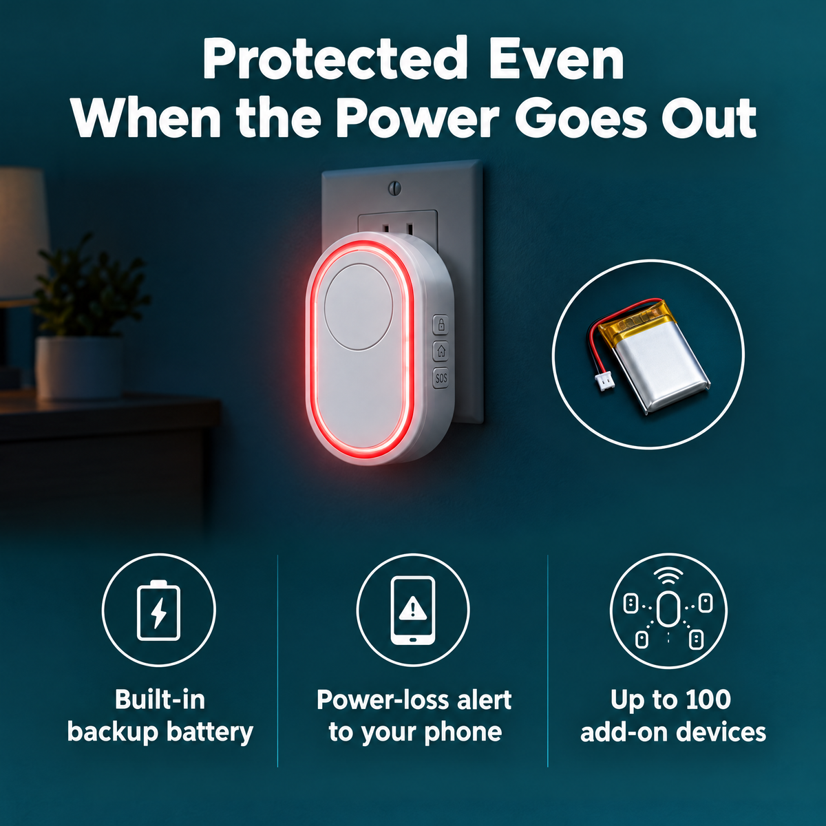 Backup battery keeps it working in a power outage